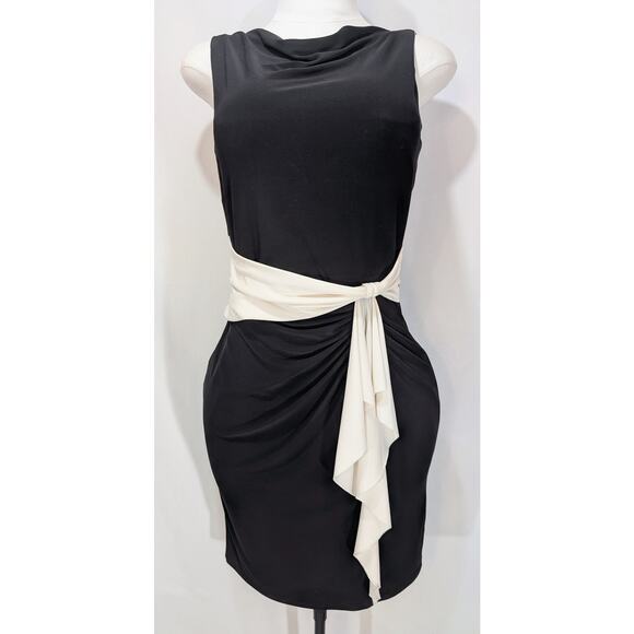 Ralph Lauren Black and White Draped Waist Sleeveless Sheath Dress Size 12 - Picture 1 of 8